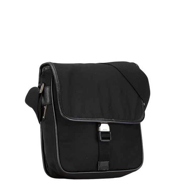 Prada Triangle Shoulder Nylon Bag Crossbody Black Plate - Picture 1 of 10
